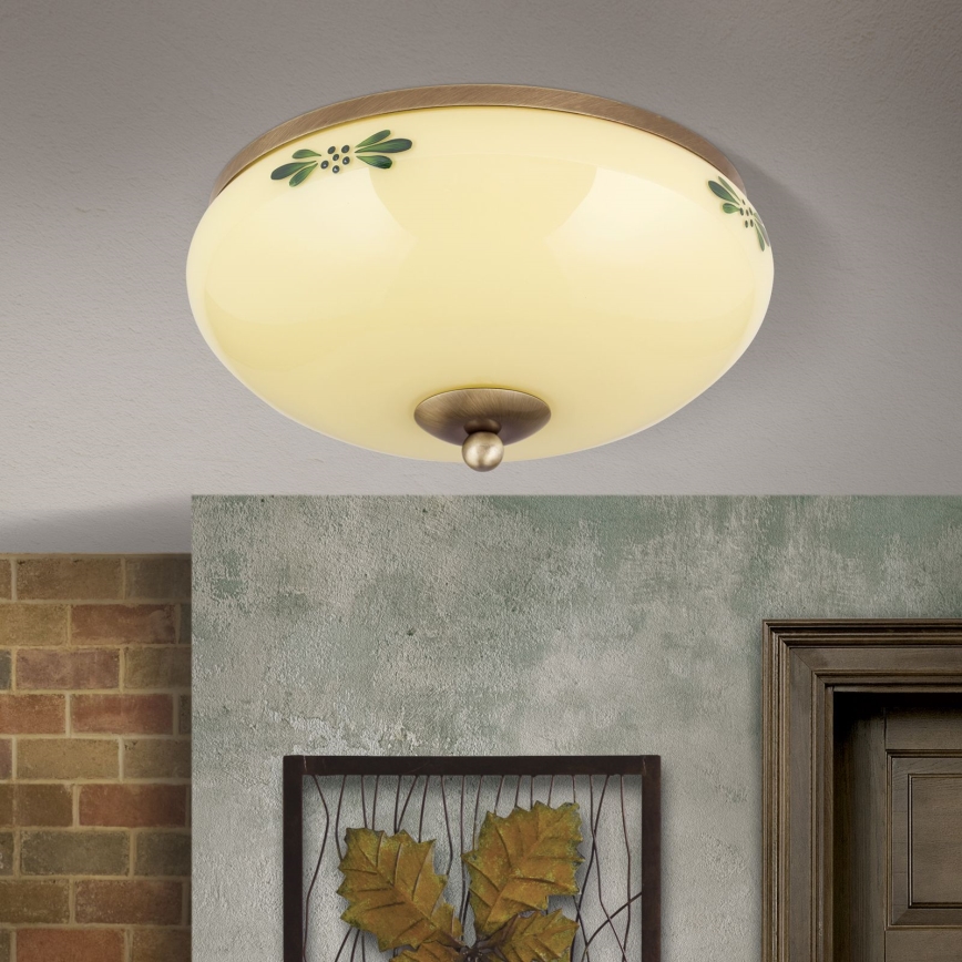 Plafoniera LANDHAUS 2xE27/60W/230V Ø 28 cm bronzo/beige/verde