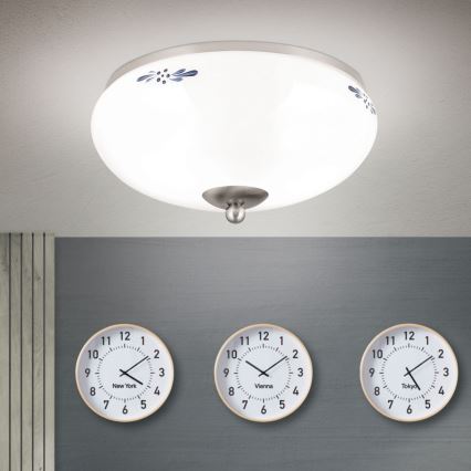 Plafoniera LANDHAUS 2xE27/60W/230V ø 28 cm cromo opaco/bianco/blu