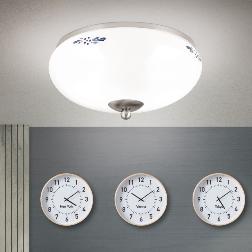Plafoniera LANDHAUS 2xE27/60W/230V ø 28 cm cromo opaco/bianco/blu