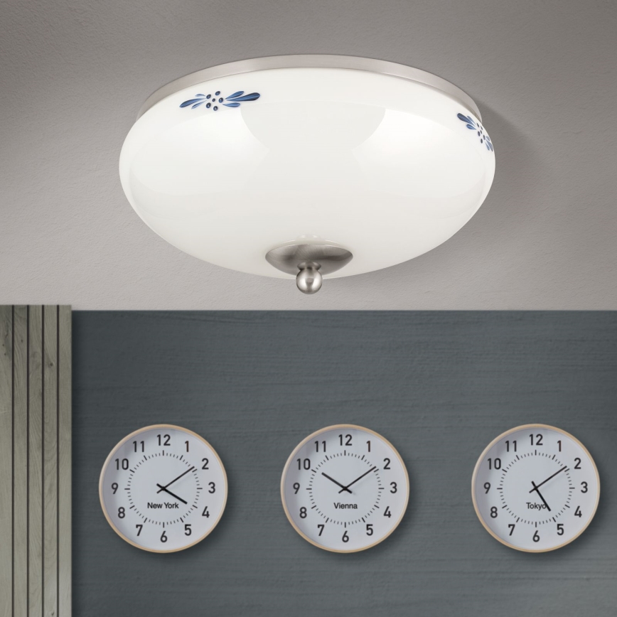 Plafoniera LANDHAUS 2xE27/60W/230V ø 28 cm cromo opaco/bianco/blu