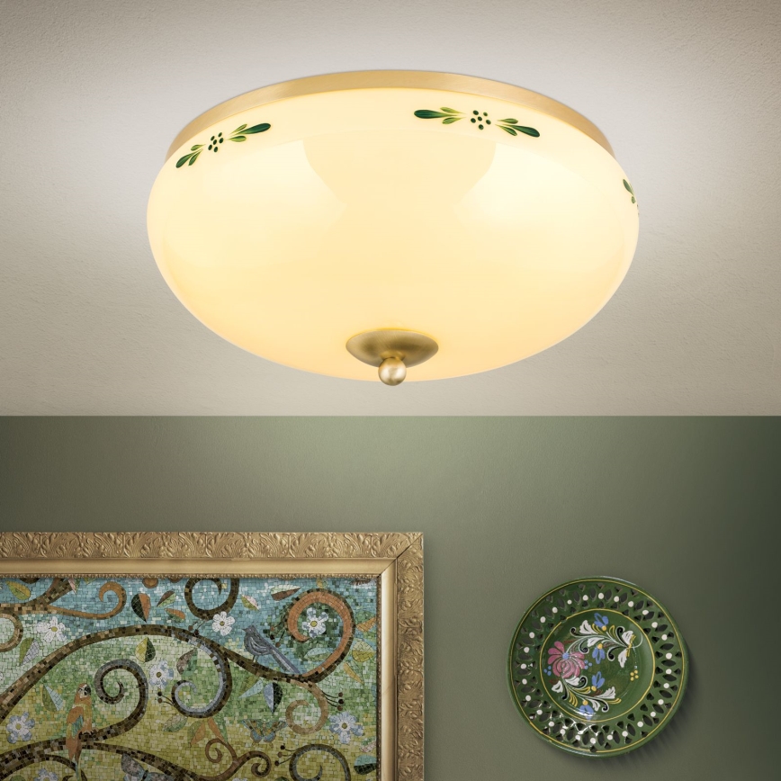 Plafoniera LANDHAUS 3xE27/60W/230V Ø 35 cm ottone/beige/verde