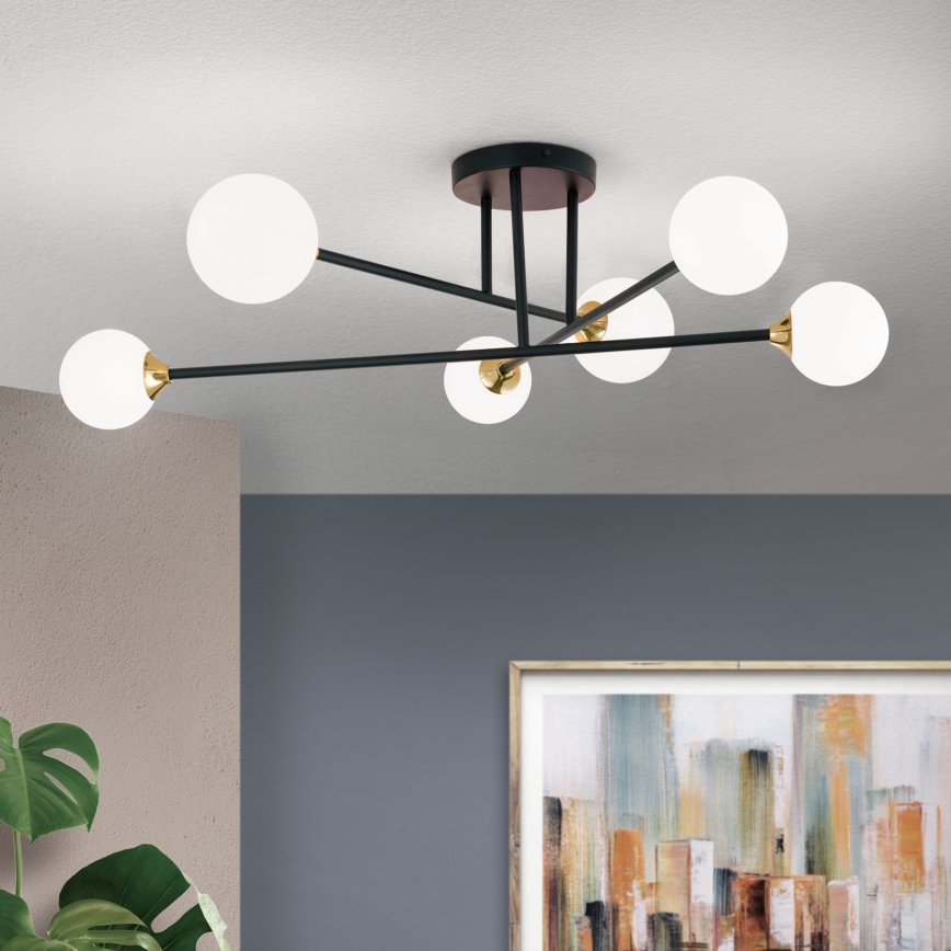 Lampadario a plafone SNOWWHITE 6xG9/20W/230V diametro 84 cm nero/oro