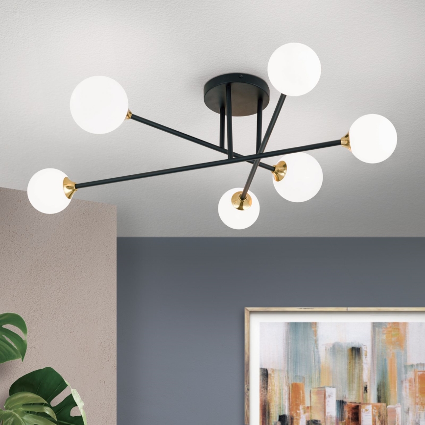 Lampadario a plafone SNOWWHITE 6xG9/20W/230V diametro 84 cm nero/oro