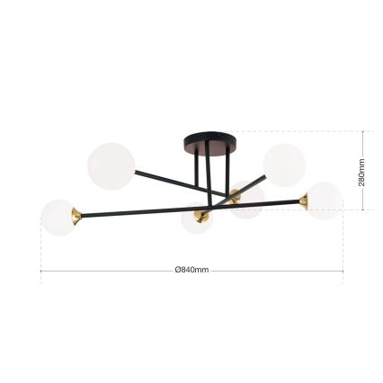 Lampadario a plafone SNOWWHITE 6xG9/20W/230V diametro 84 cm nero/oro