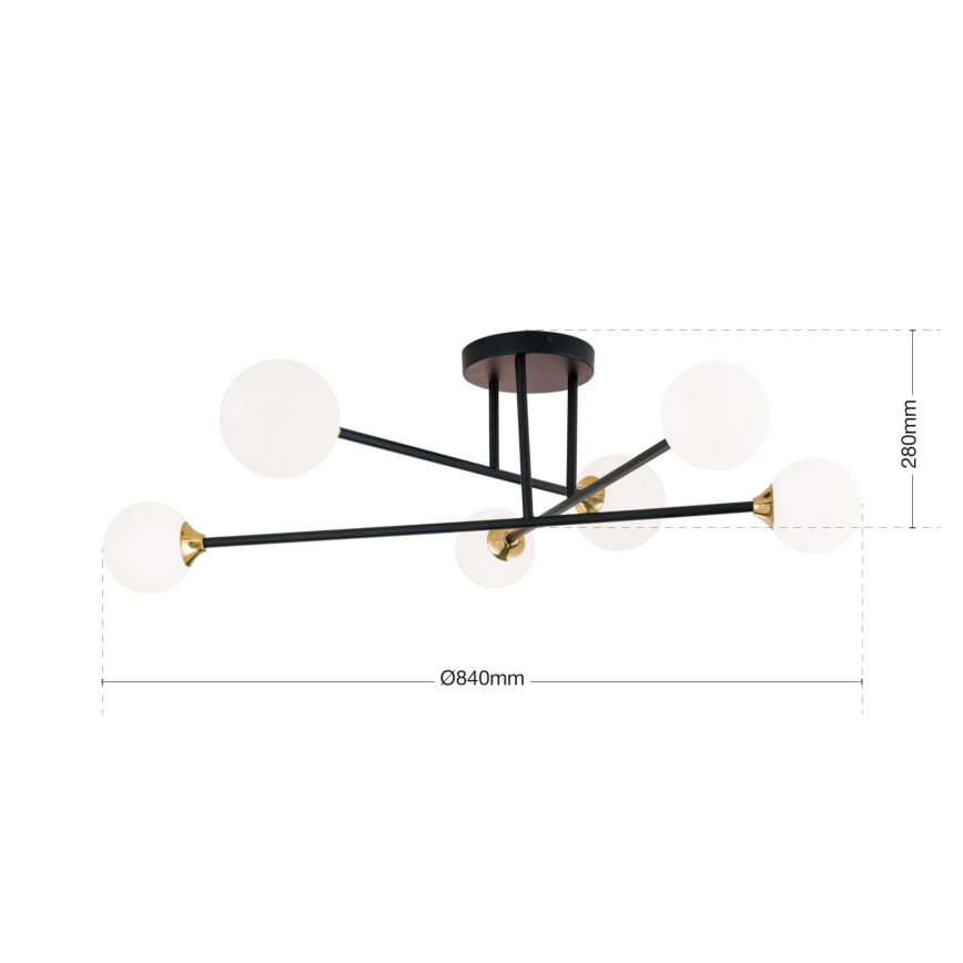Lampadario a plafone SNOWWHITE 6xG9/20W/230V diametro 84 cm nero/oro