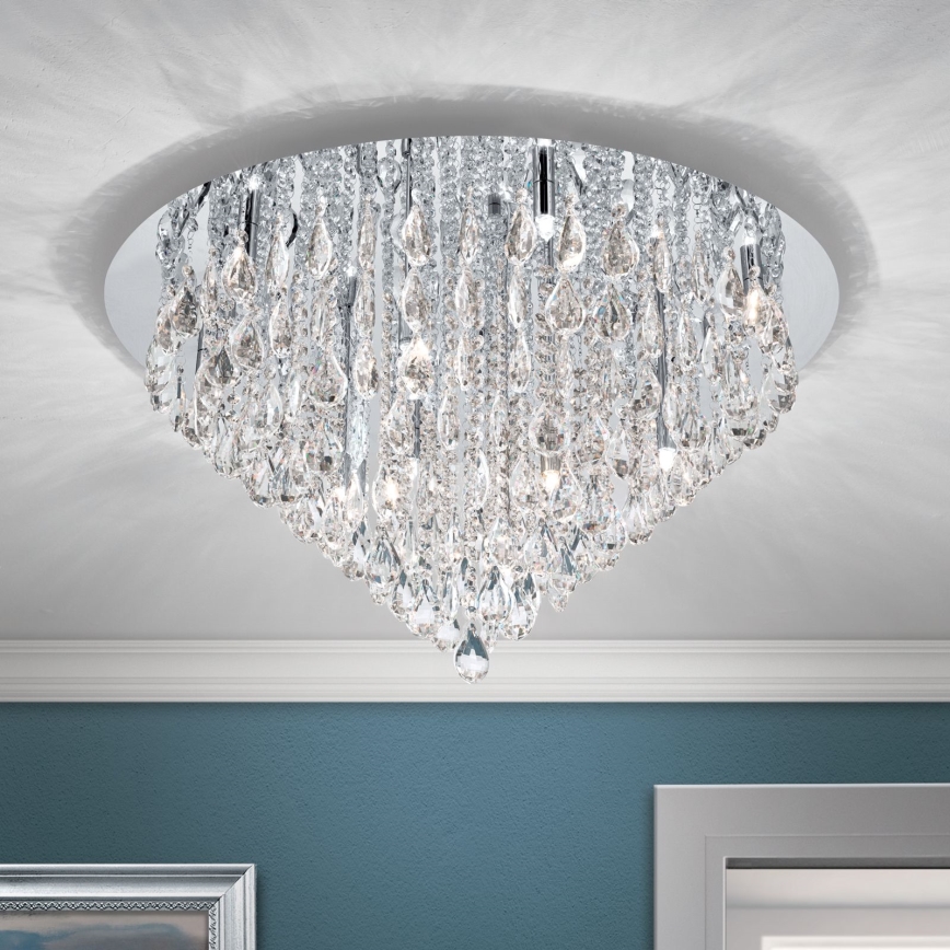 Plafoniera di cristallo CELESTE 12xG9/40W/230V diametro 75 cm cromo lucido