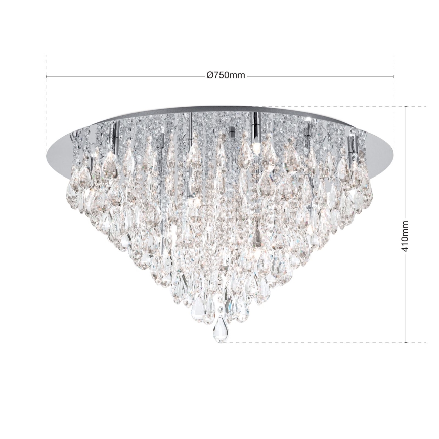 Plafoniera di cristallo CELESTE 12xG9/40W/230V diametro 75 cm cromo lucido