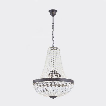Lampadario di cristallo a sospensione con catena ARILA 3xE27/60W/230V diametro 40 cm marrone/patina
