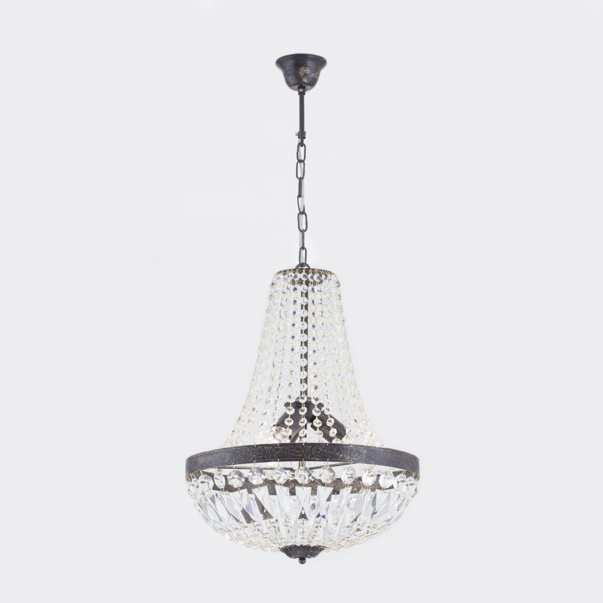 Lampadario di cristallo a sospensione con catena ARILA 3xE27/60W/230V diametro 40 cm marrone/patina