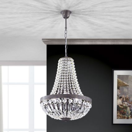 Lampadario di cristallo a sospensione con catena ARILA 3xE27/60W/230V diametro 40 cm marrone/patina