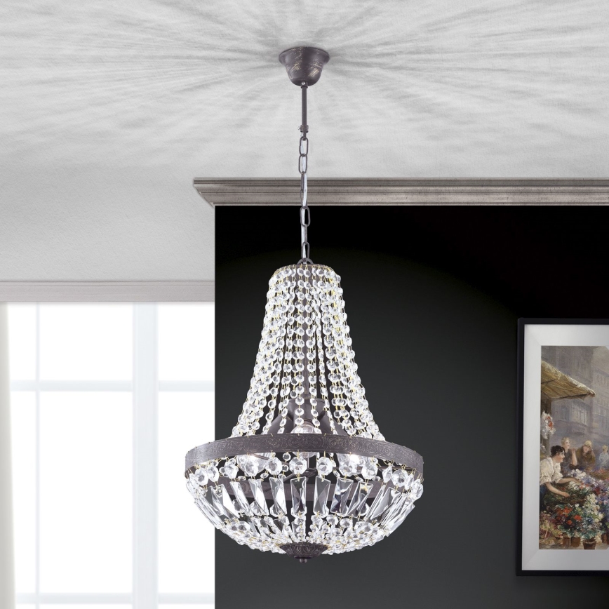Lampadario di cristallo a sospensione con catena ARILA 3xE27/60W/230V diametro 40 cm marrone/patina