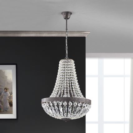 Lampadario di cristallo a sospensione con catena ARILA 3xE27/60W/230V diametro 40 cm marrone/patina