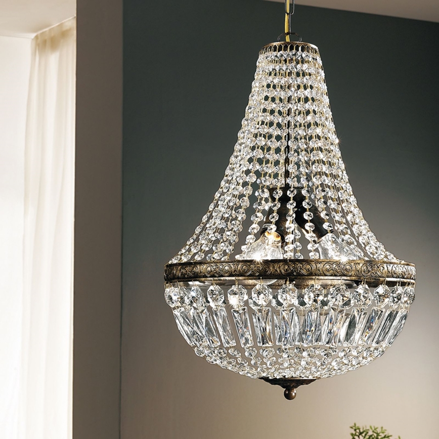 Lampadario di cristallo a sospensione con catena ARILA 3xE27/60W/230V diametro 40 cm marrone/patina