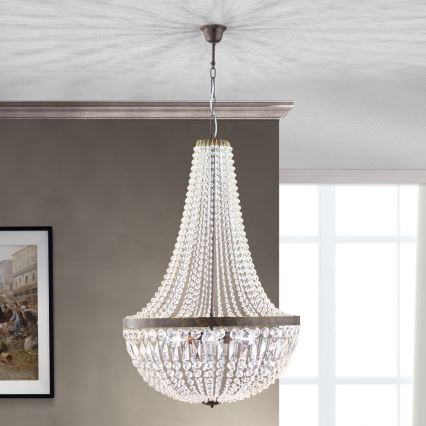 Lampadario di cristallo a sospensione con catena ARILA 6xE27/60W/230V diametro 60 cm marrone/patina