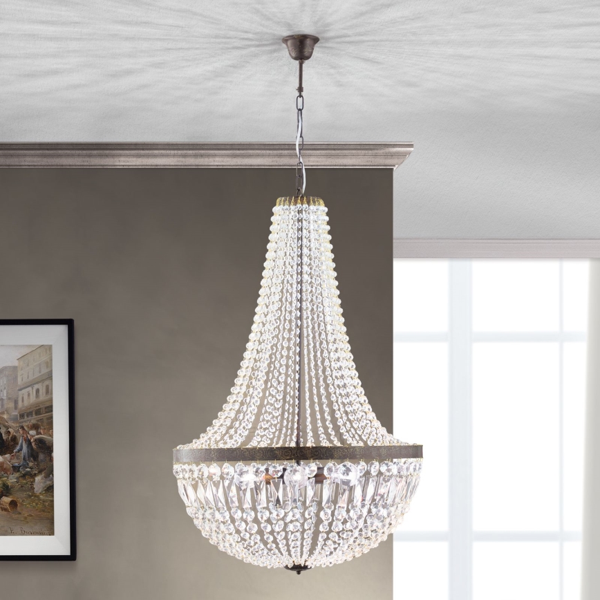 Lampadario di cristallo a sospensione con catena ARILA 6xE27/60W/230V diametro 60 cm marrone/patina