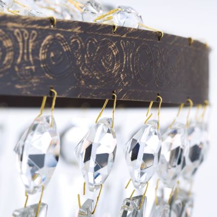 Lampadario di cristallo a sospensione con catena ARILA 6xE27/60W/230V diametro 60 cm marrone/patina