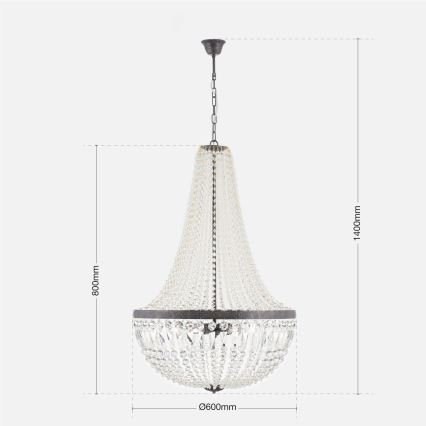Lampadario di cristallo a sospensione con catena ARILA 6xE27/60W/230V diametro 60 cm marrone/patina