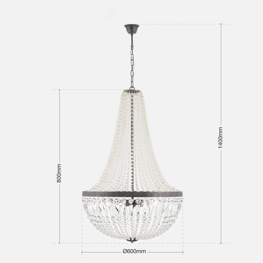 Lampadario di cristallo a sospensione con catena ARILA 6xE27/60W/230V diametro 60 cm marrone/patina
