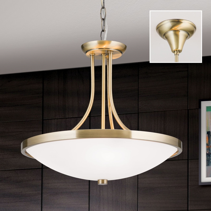 Lampadario a sospensione con catena AIDA 3xE27/60W/230V diametro 39,5 cm ottone