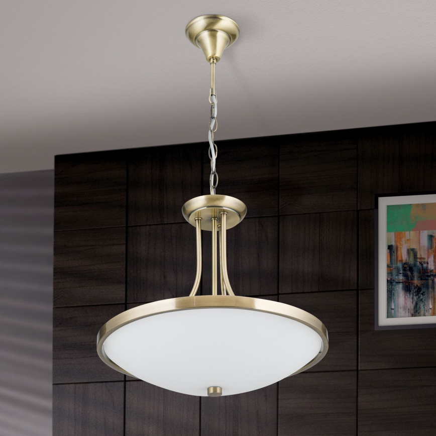 Lampadario a sospensione con catena AIDA 3xE27/60W/230V diametro 39,5 cm ottone