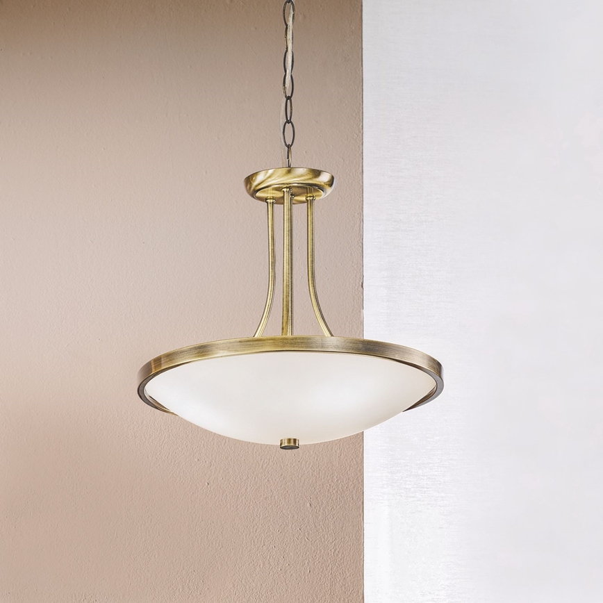 Lampadario a sospensione con catena AIDA 3xE27/60W/230V diametro 39,5 cm ottone