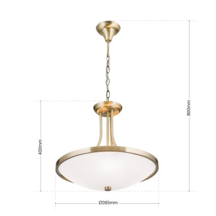 Lampadario a sospensione con catena AIDA 3xE27/60W/230V diametro 39,5 cm ottone