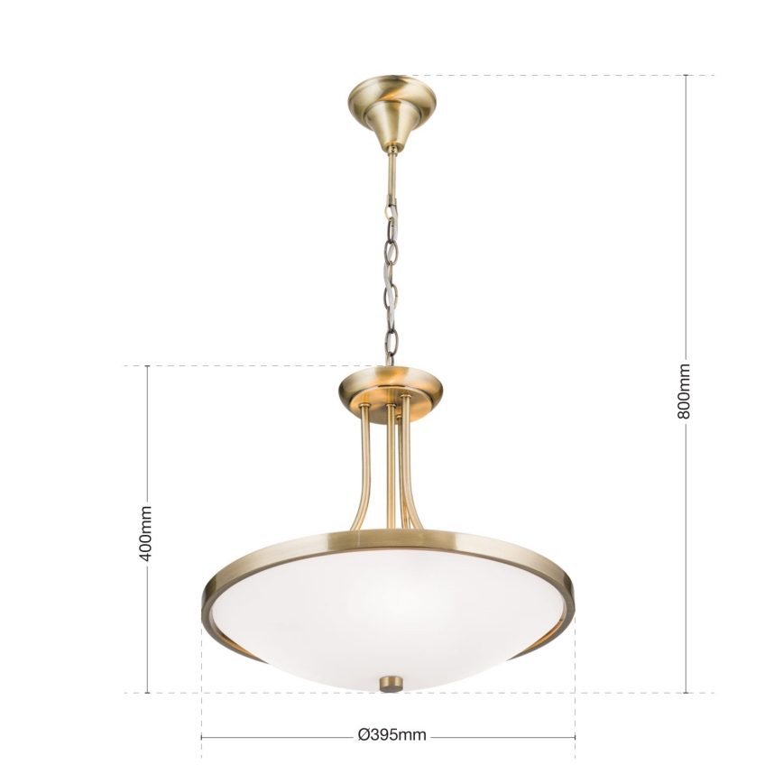 Lampadario a sospensione con catena AIDA 3xE27/60W/230V diametro 39,5 cm ottone