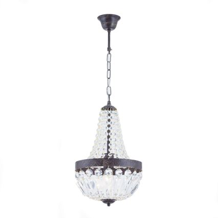 Lampadario di cristallo a sospensione con catena ARILA 1xE27/60W/230V diametro 25,5 cm marrone/patina