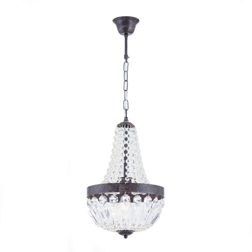 Lampadario di cristallo a sospensione con catena ARILA 1xE27/60W/230V diametro 25,5 cm marrone/patina