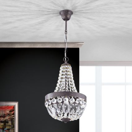 Lampadario di cristallo a sospensione con catena ARILA 1xE27/60W/230V diametro 25,5 cm marrone/patina