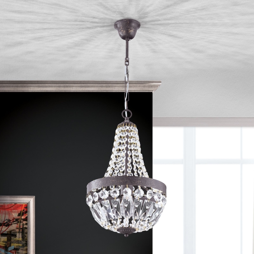 Lampadario di cristallo a sospensione con catena ARILA 1xE27/60W/230V diametro 25,5 cm marrone/patina