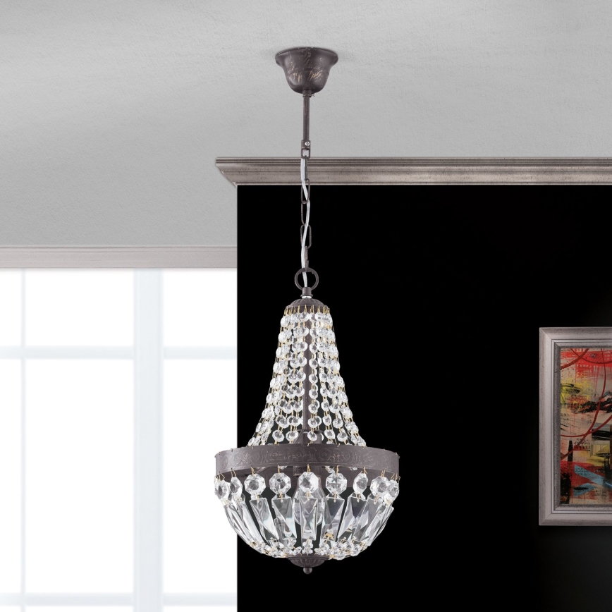 Lampadario di cristallo a sospensione con catena ARILA 1xE27/60W/230V diametro 25,5 cm marrone/patina