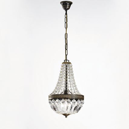 Lampadario di cristallo a sospensione con catena ARILA 1xE27/60W/230V diametro 25,5 cm marrone/patina