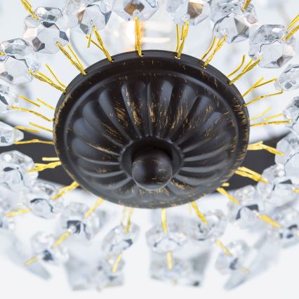 Lampadario di cristallo a sospensione con catena ARILA 1xE27/60W/230V diametro 25,5 cm marrone/patina