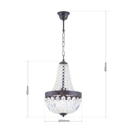 Lampadario di cristallo a sospensione con catena ARILA 1xE27/60W/230V diametro 25,5 cm marrone/patina