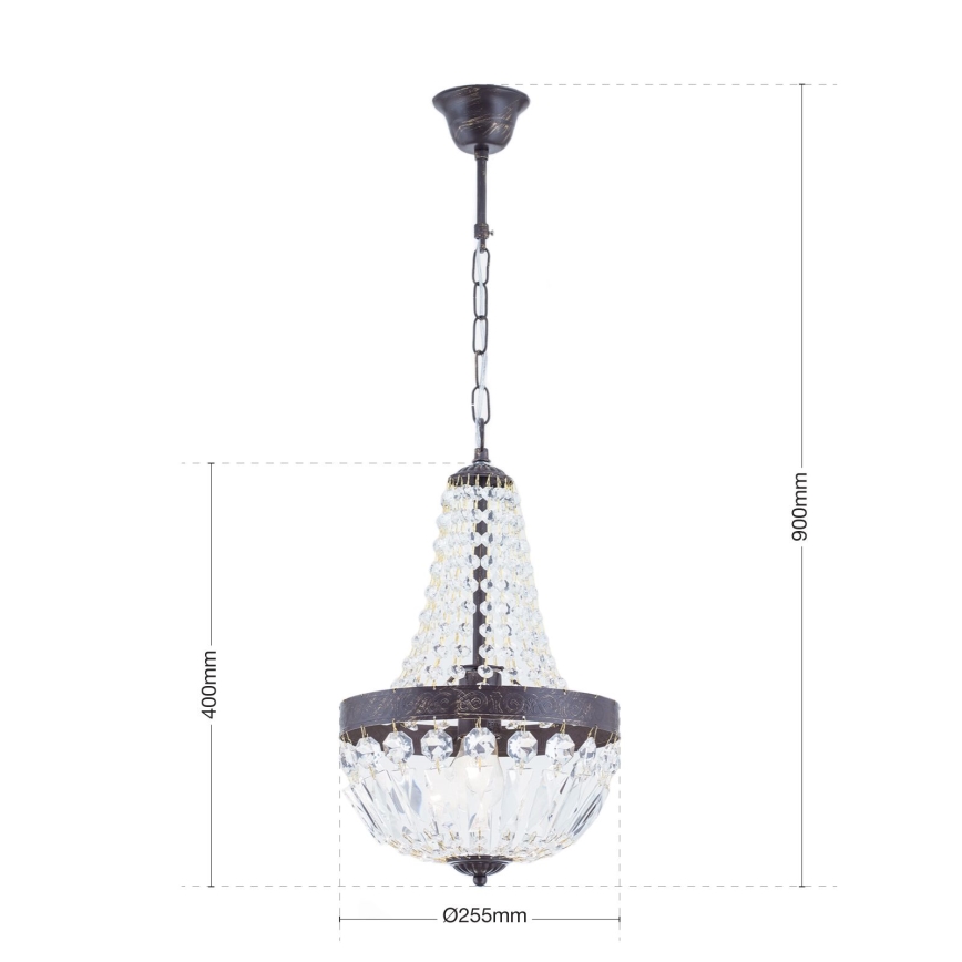 Lampadario di cristallo a sospensione con catena ARILA 1xE27/60W/230V diametro 25,5 cm marrone/patina
