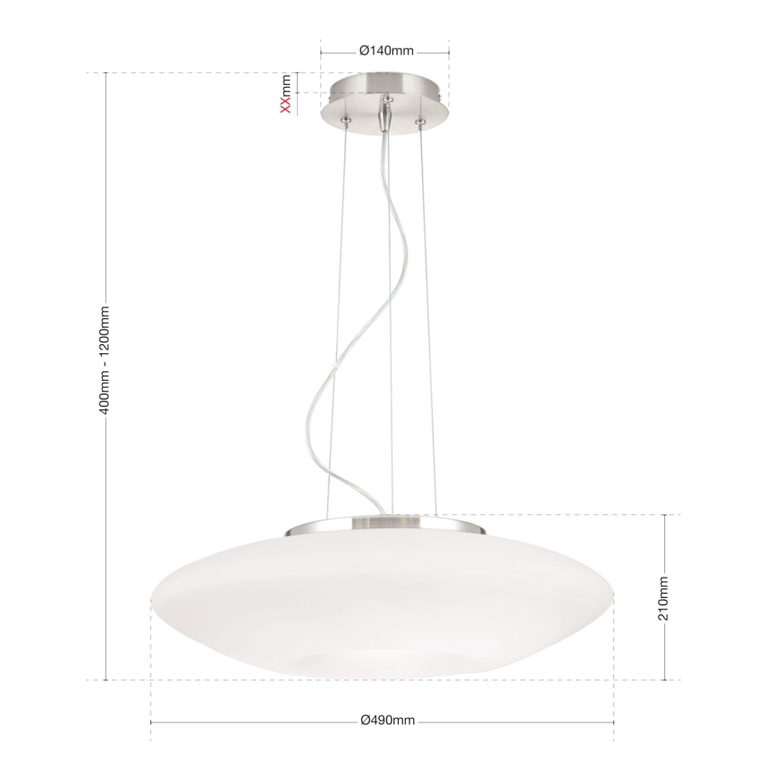 Lampadario a sospensione con filo BLANC 2xE27/60W/230V diametro 49 cm cromo opaco