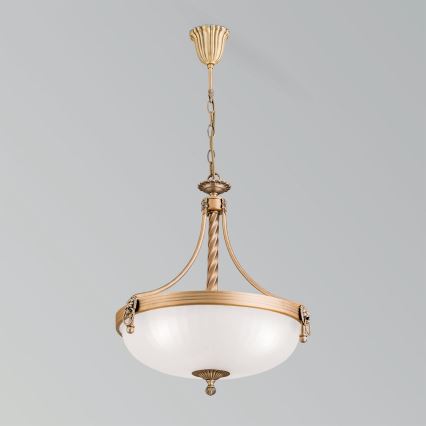 Lampadario a sospensione con catena ROCCA 3xE27/60W/230V diametro 42 cm bronzo/bianco