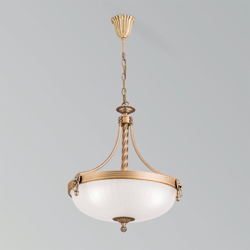 Lampadario a sospensione con catena ROCCA 3xE27/60W/230V diametro 42 cm bronzo/bianco