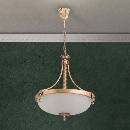 Lampadario a sospensione con catena ROCCA 3xE27/60W/230V diametro 42 cm bronzo/bianco