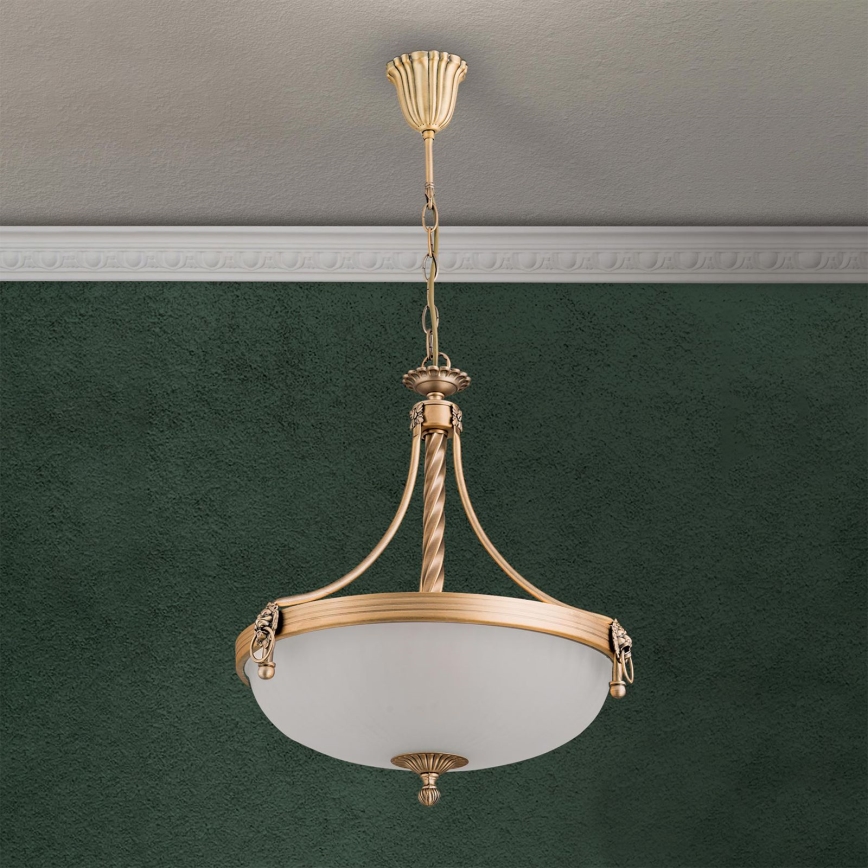 Lampadario a sospensione con catena ROCCA 3xE27/60W/230V diametro 42 cm bronzo/bianco