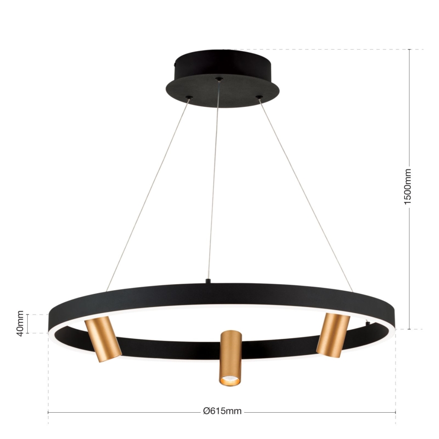 Lampadario a sospensione con filo LED dimmerabile BERLIN LED/50W/230V nero/oro
