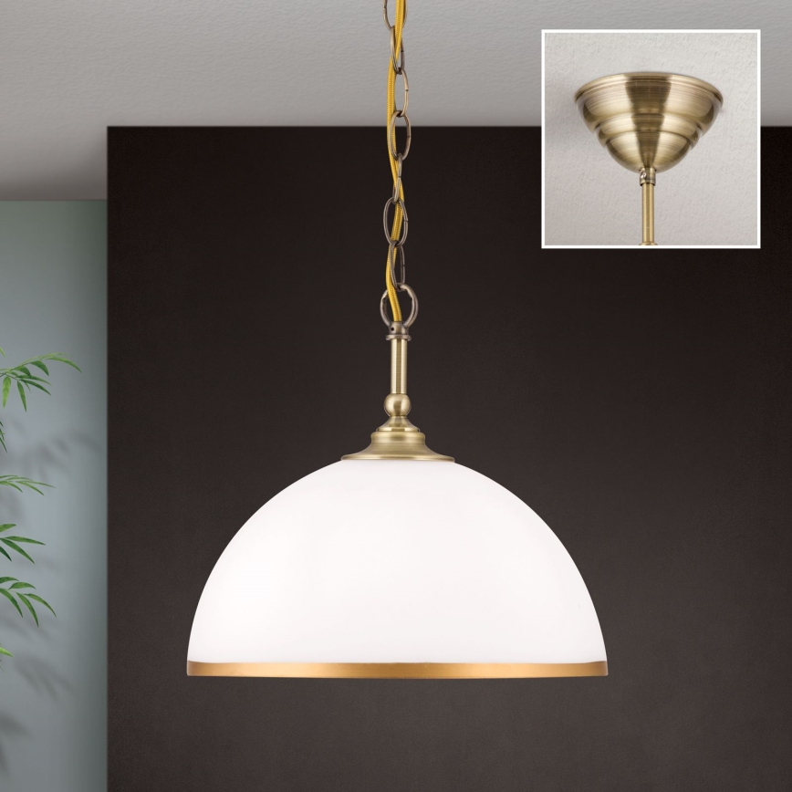 Lampadario a sospensione con catena OLD LAMP 1xE27/40W/230V diametro 30 cm bianco/ottone