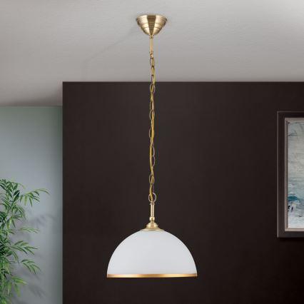 Lampadario a sospensione con catena OLD LAMP 1xE27/40W/230V diametro 30 cm bianco/ottone