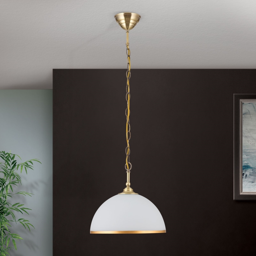 Lampadario a sospensione con catena OLD LAMP 1xE27/40W/230V diametro 30 cm bianco/ottone