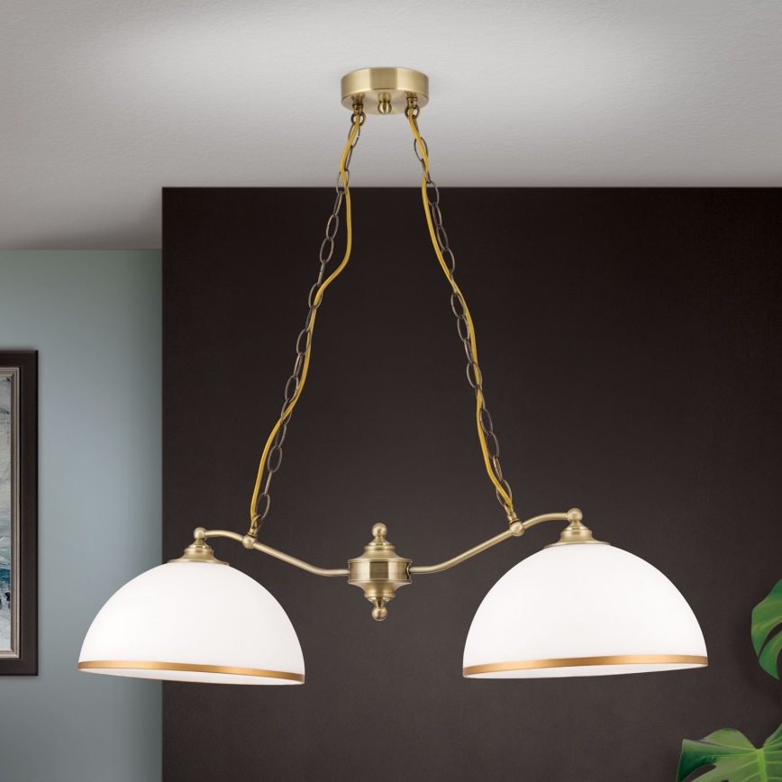 Lampadario a sospensione con catena OLD LAMP 2xE27/40W/230V bianco/ottone
