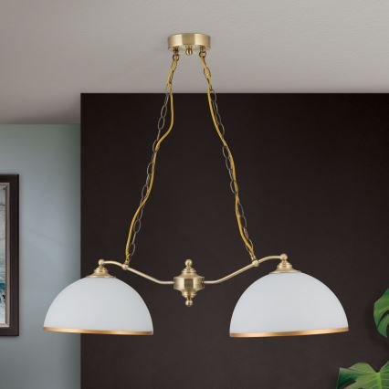 Lampadario a sospensione con catena OLD LAMP 2xE27/40W/230V bianco/ottone