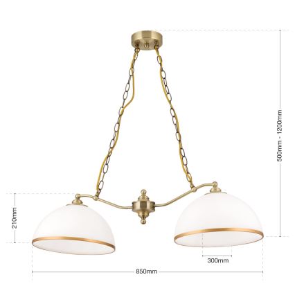 Lampadario a sospensione con catena OLD LAMP 2xE27/40W/230V bianco/ottone