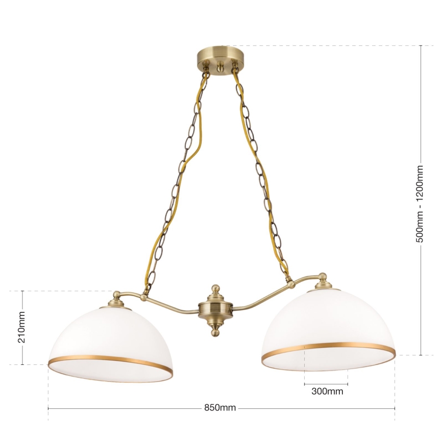 Lampadario a sospensione con catena OLD LAMP 2xE27/40W/230V bianco/ottone