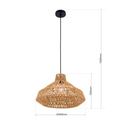 Lampadario a sospensione con filo BASKET 1xE27/40W/230V diametro 40 cm canapa